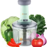E-COSMOS Food Chopper 900ml, 4 Blade Steel Large Manual Hand-Press Vegetable Chopper Mixer Cutter to Cut Onion, Salad, Tomato, Potato (Pack of 1) 900ml