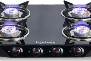 Lifelong 4 Burner Glass Gas Stove